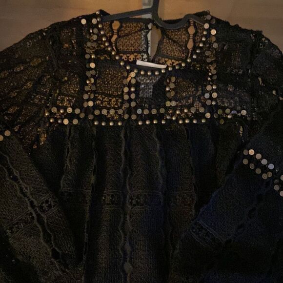 Maeve by Anthropology black lace blouse with bronze studs throughout - Picture 7 of 16
